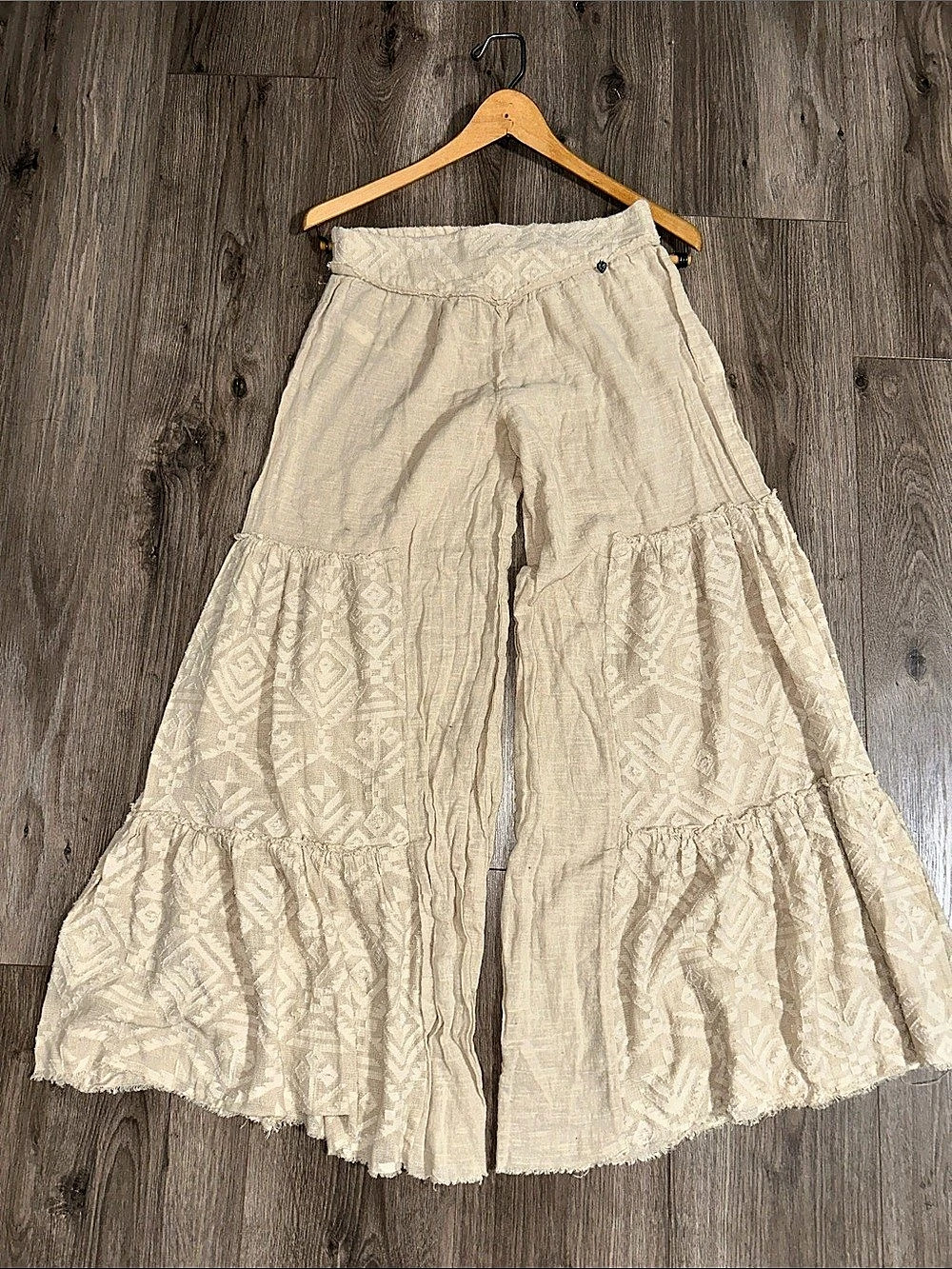 Z & L Cotton Wide Leg Pants in Cream Bohemian Small